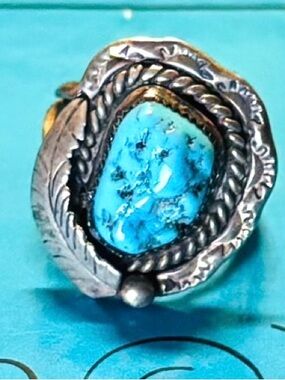 Vintage Navajo Old Pawn Turquoise Sterling Silver Ring Size 7